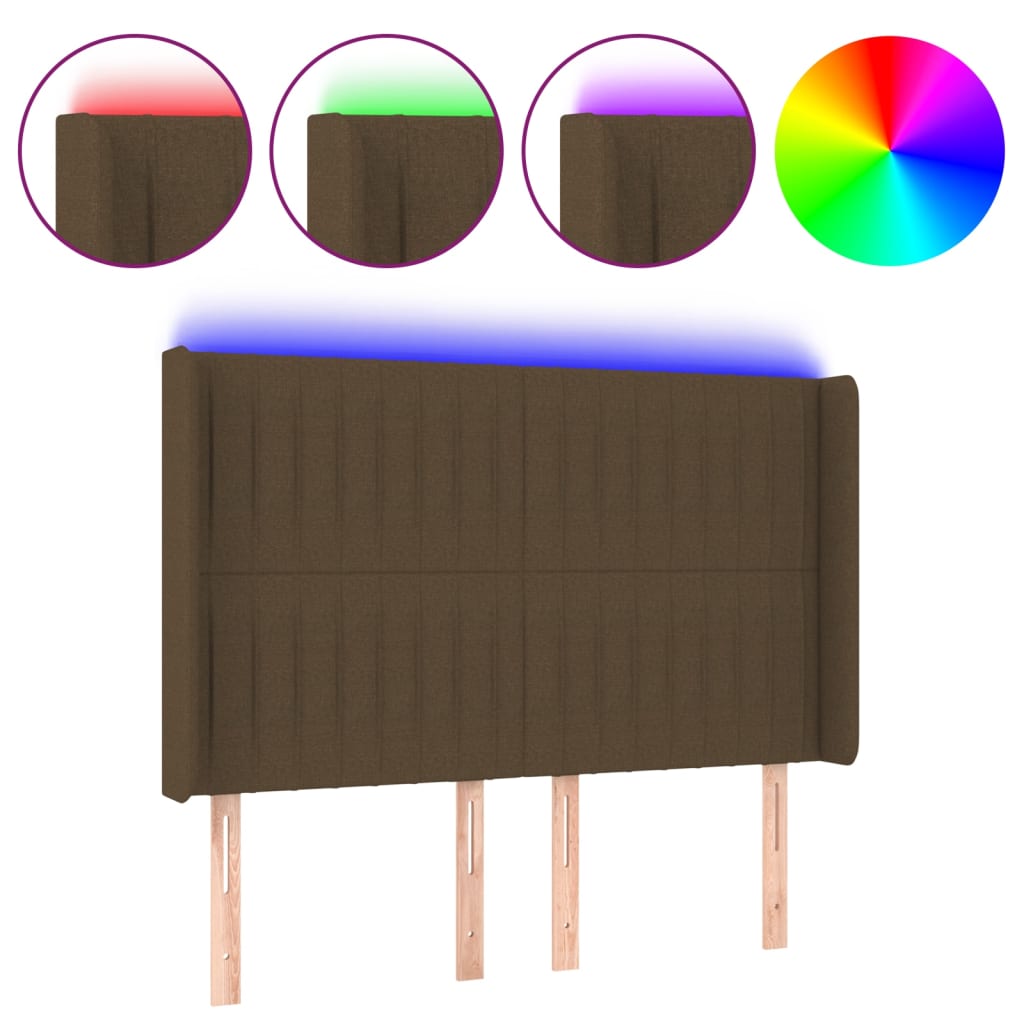 vidaXL Zagłówek do łóżka z LED ciemnobrązowy 147x16x118/128 cm tkanina