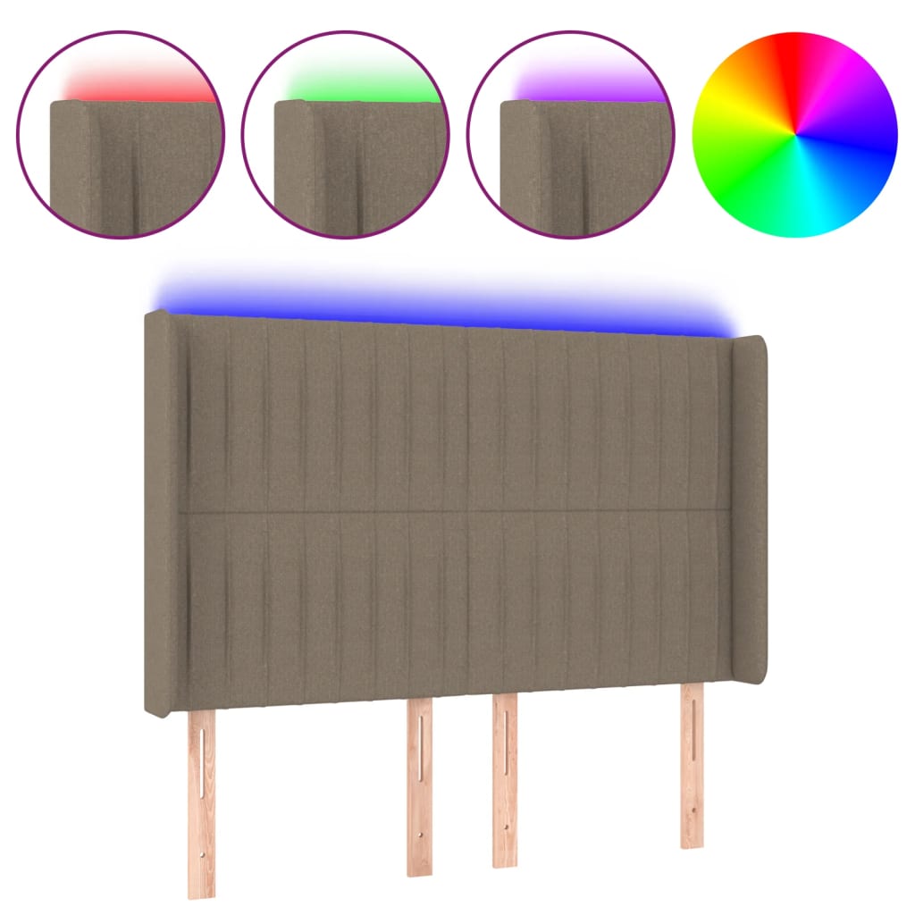 vidaXL Zagłówek do łóżka z LED, taupe, 147x16x118/128 cm, tkanina
