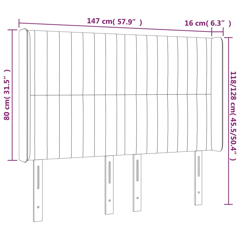 vidaXL Zagłówek do łóżka z LED, kremowy, 147x16x118/128 cm, tkanina