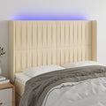 vidaXL Zagłówek do łóżka z LED, kremowy, 147x16x118/128 cm, tkanina