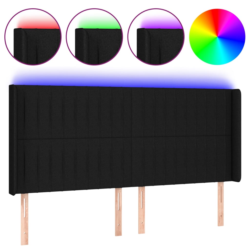 vidaXL Zagłówek do łóżka z LED, czarny, 163x16x118/128 cm, tkanina