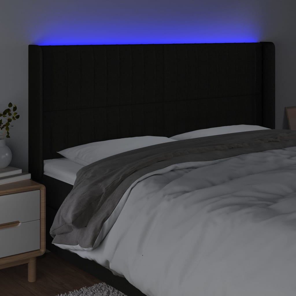 vidaXL Zagłówek do łóżka z LED, czarny, 183x16x118/128 cm, tkanina