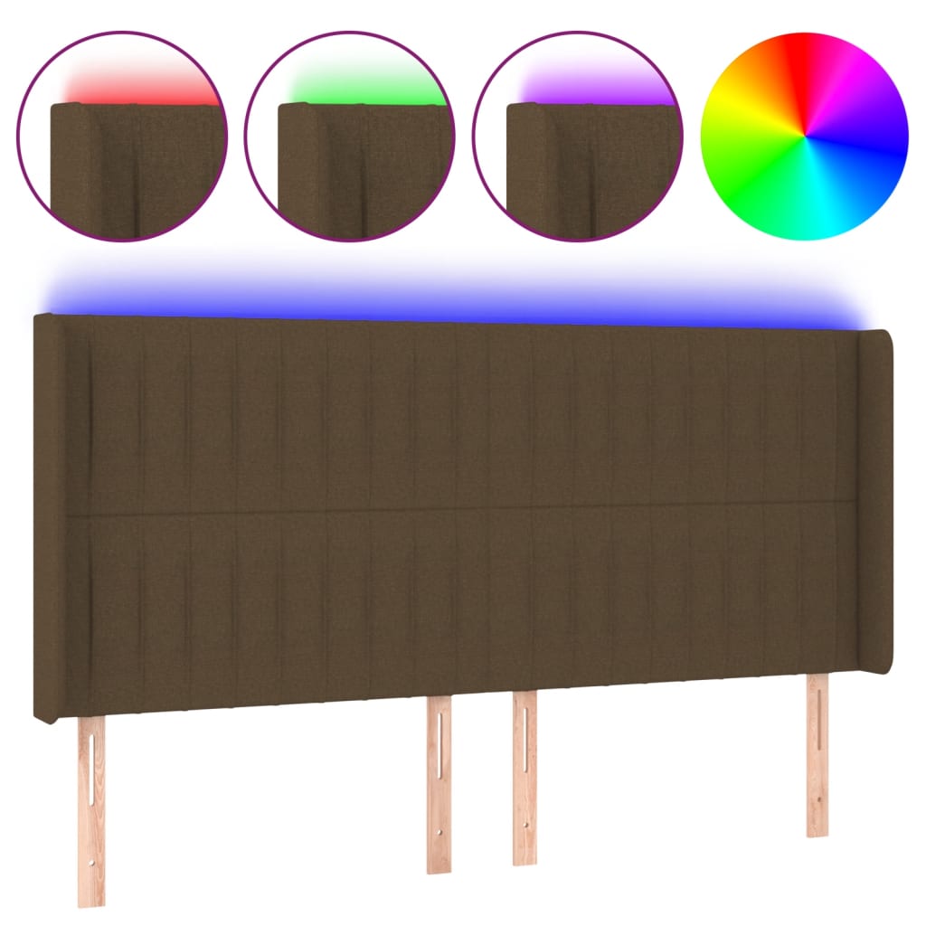 vidaXL Zagłówek do łóżka z LED ciemnobrązowy 183x16x118/128 cm tkanina