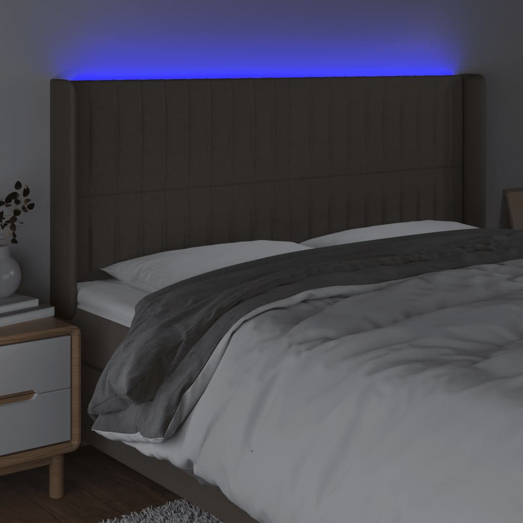 vidaXL Zagłówek do łóżka z LED, taupe, 183x16x118/128 cm, tkanina