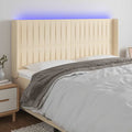 vidaXL Zagłówek do łóżka z LED, kremowy, 183x16x118/128 cm, tkanina