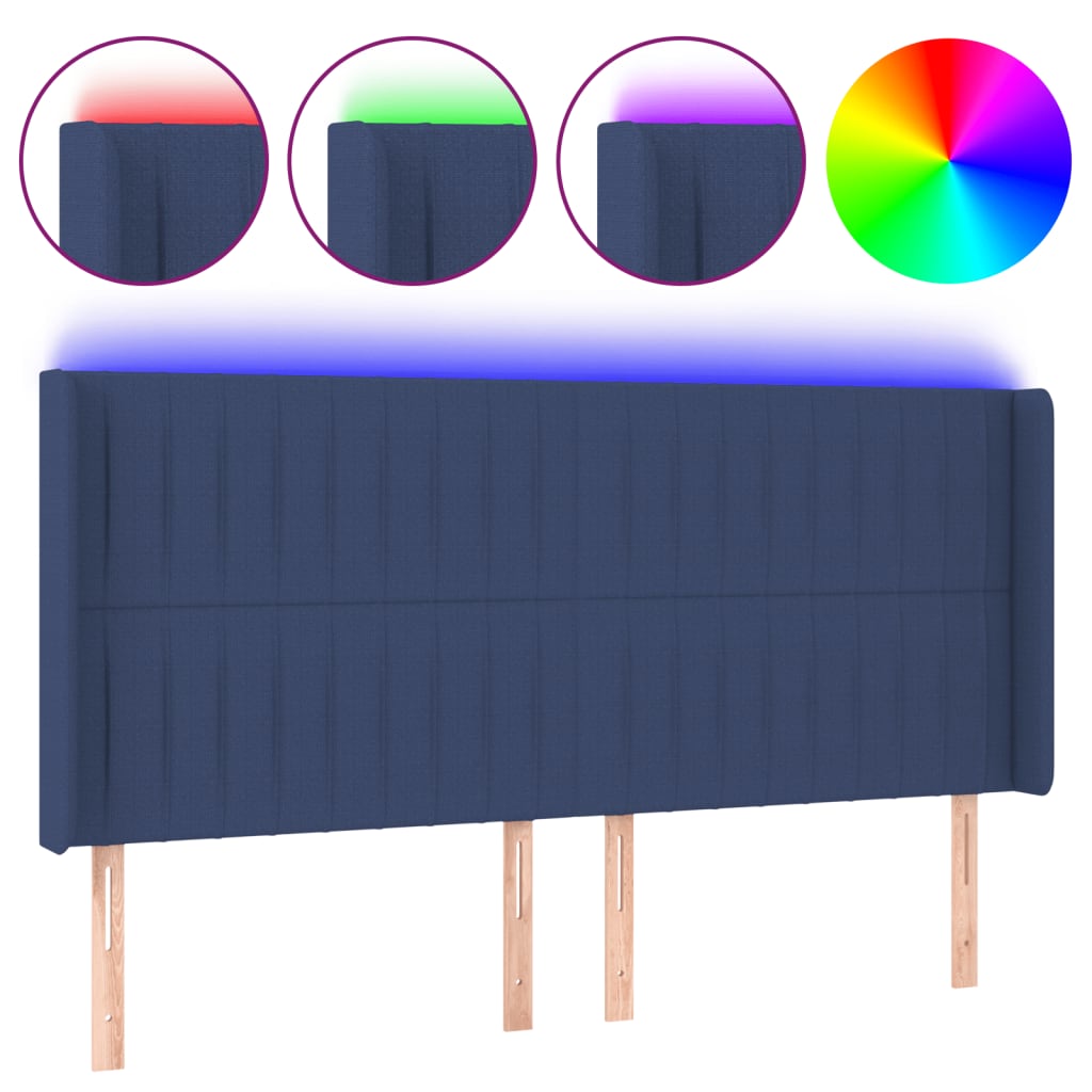 vidaXL Zagłówek do łóżka z LED, niebieski, 183x16x118/128 cm, tkanina