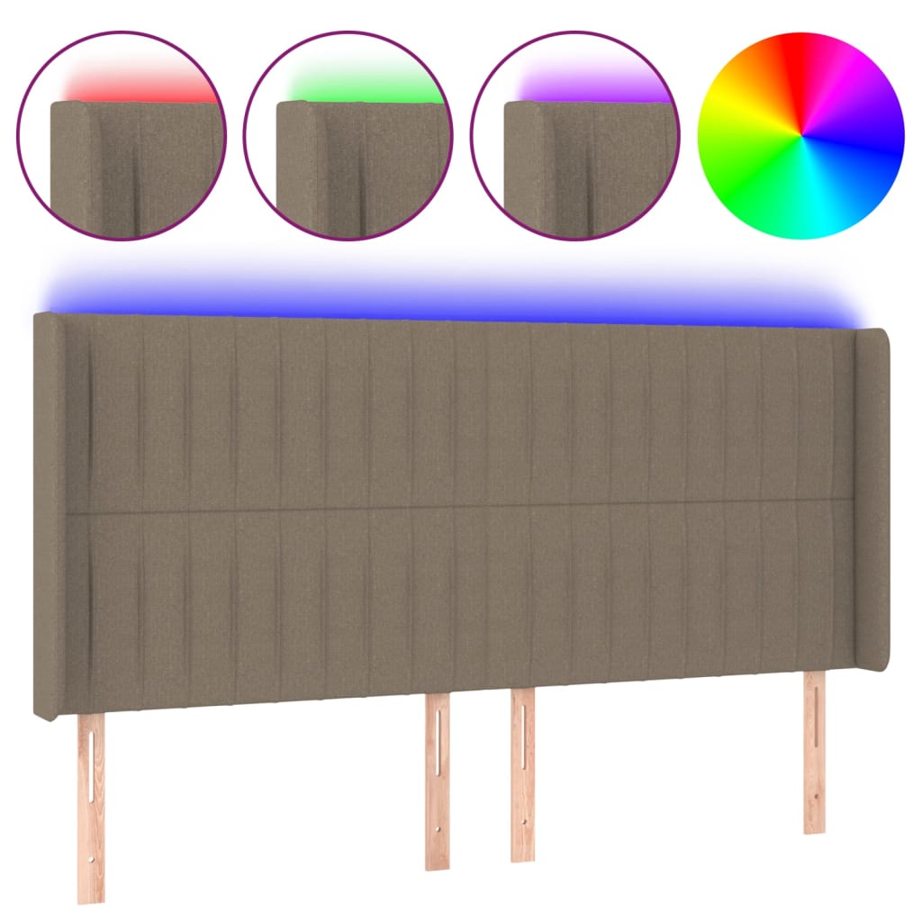vidaXL Zagłówek do łóżka z LED, taupe, 203x16x118/128 cm, tkanina