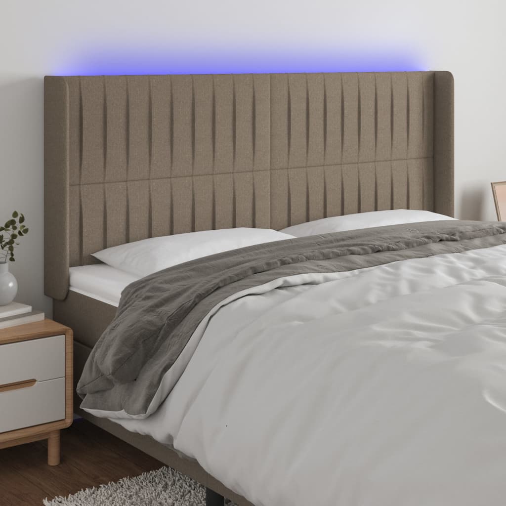 vidaXL Zagłówek do łóżka z LED, taupe, 203x16x118/128 cm, tkanina