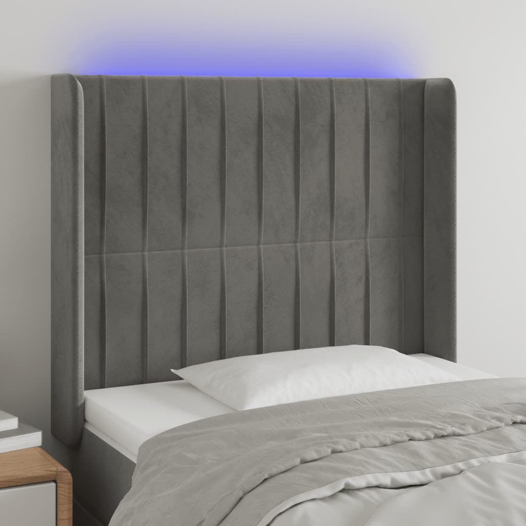 vidaXL Zagłówek do łóżka z LED, jasnoszary, 83x16x118/128 cm, aksamit