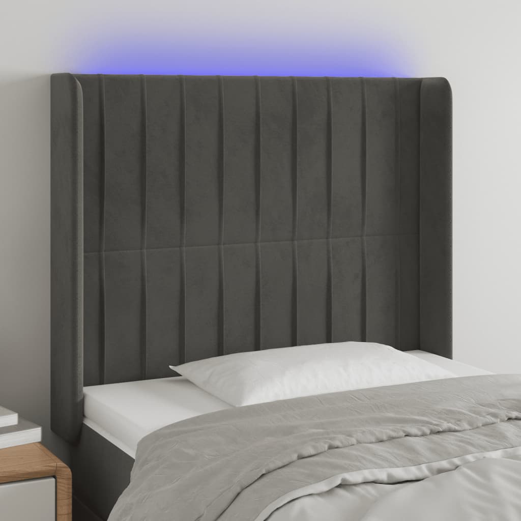 vidaXL Zagłówek do łóżka z LED, ciemnoszary, 83x16x118/128 cm, aksamit