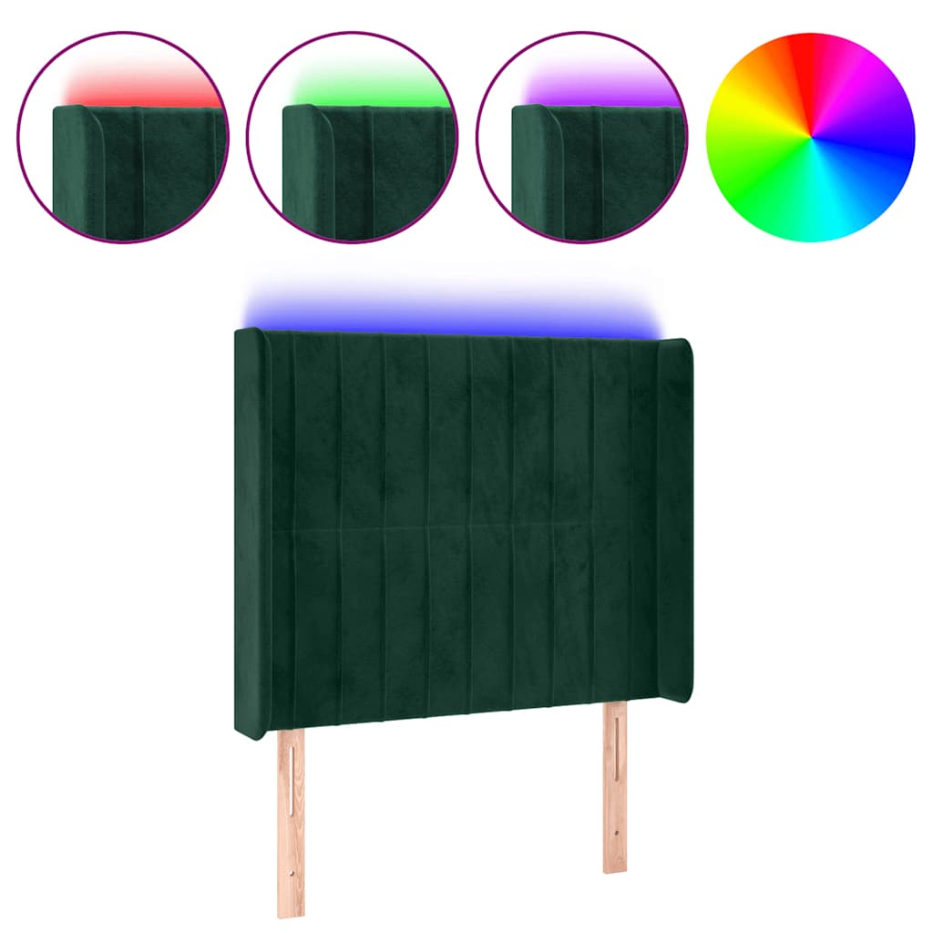 vidaXL Zagłówek do łóżka z LED, ciemnozielony 83x16x118/128 cm aksamit