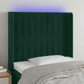vidaXL Zagłówek do łóżka z LED, ciemnozielony 83x16x118/128 cm aksamit