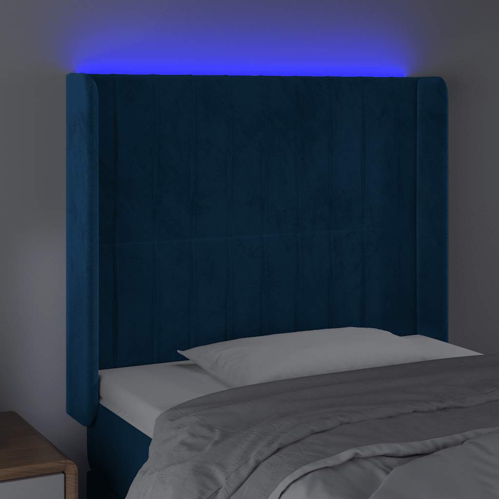 vidaXL Zagłówek do łóżka z LED ciemnoniebieski 83x16x118/128cm tkanina