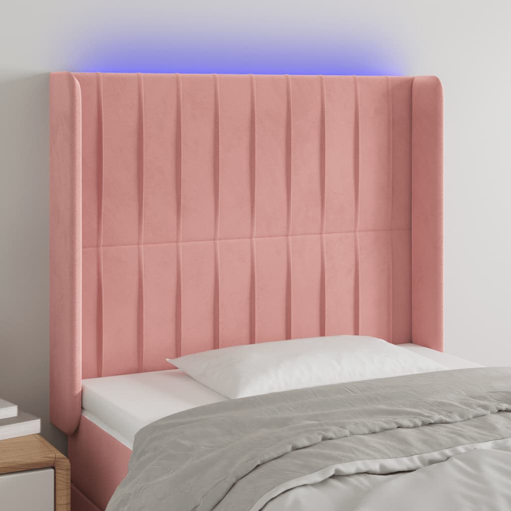 vidaXL Zagłówek do łóżka z LED, różowy, 83x16x118/128 cm, aksamit