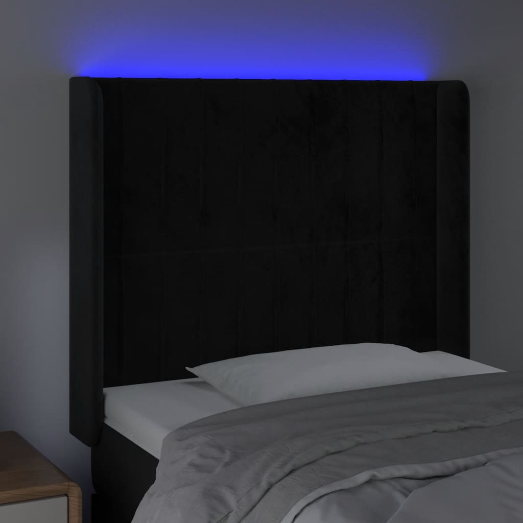 vidaXL Zagłówek do łóżka z LED, czarny, 93x16x118/128 cm, aksamit