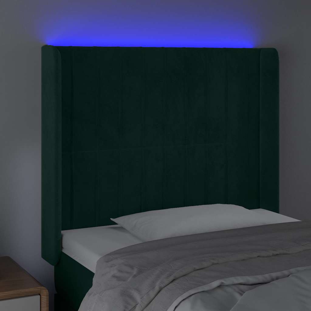 vidaXL Zagłówek do łóżka z LED, ciemnozielony 93x16x118/128 cm aksamit