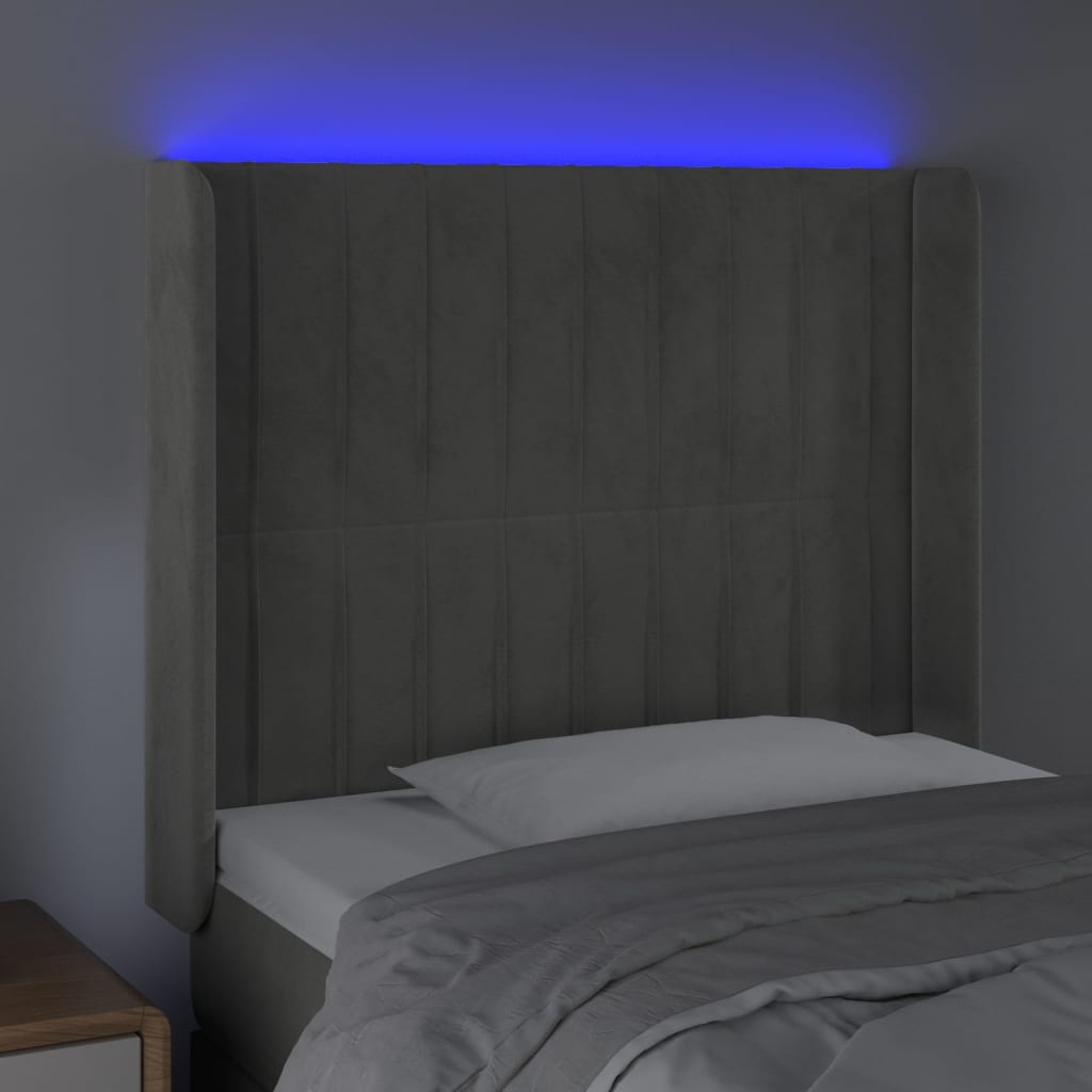 vidaXL Zagłówek do łóżka z LED, jasnoszary, 103x16x118/128 cm, aksamit