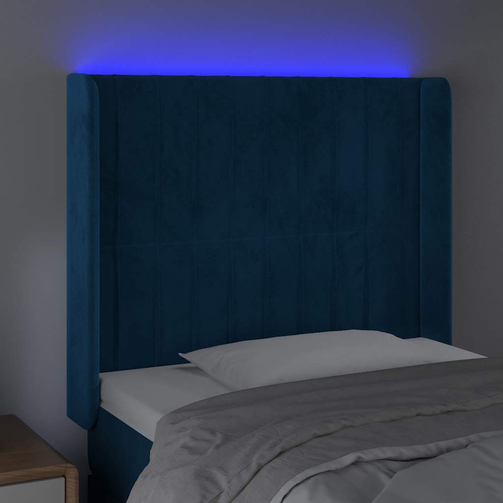 vidaXL Zagłówek do łóżka z LED ciemnoniebieski, 103x16x118/128 cm