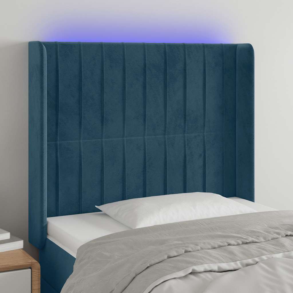 vidaXL Zagłówek do łóżka z LED ciemnoniebieski, 103x16x118/128 cm