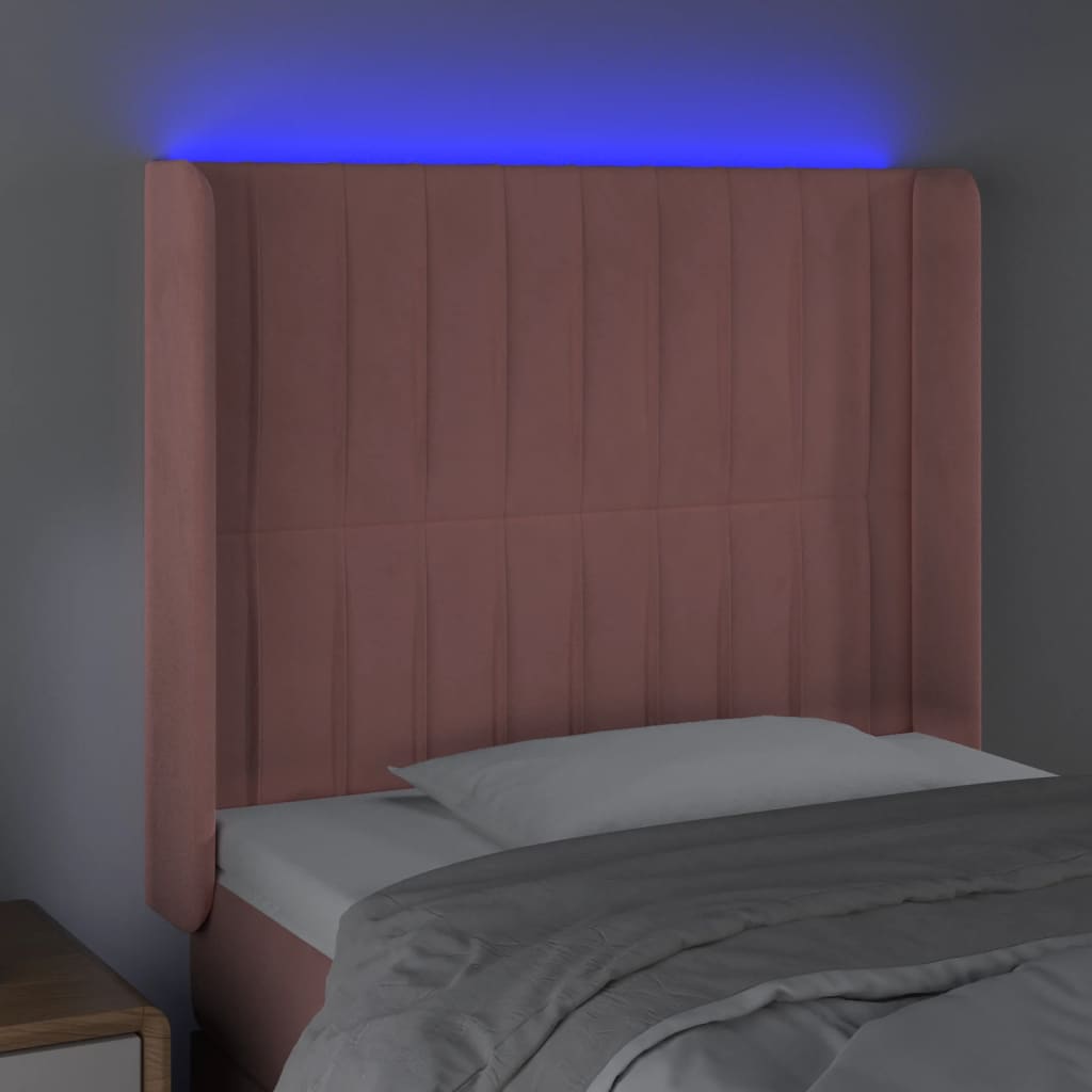 vidaXL Zagłówek do łóżka z LED, różowy, 103x16x118/128 cm, aksamit