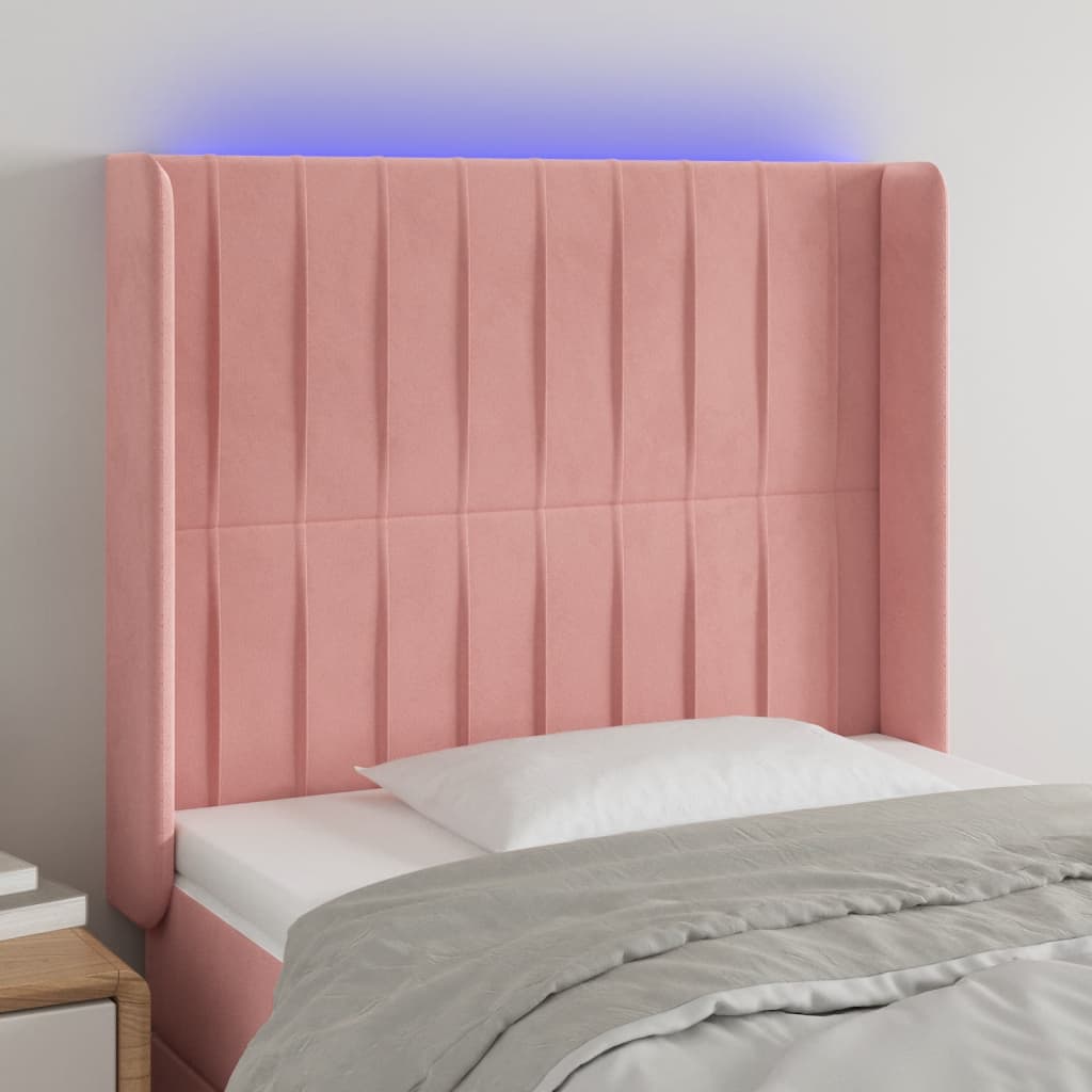 vidaXL Zagłówek do łóżka z LED, różowy, 103x16x118/128 cm, aksamit
