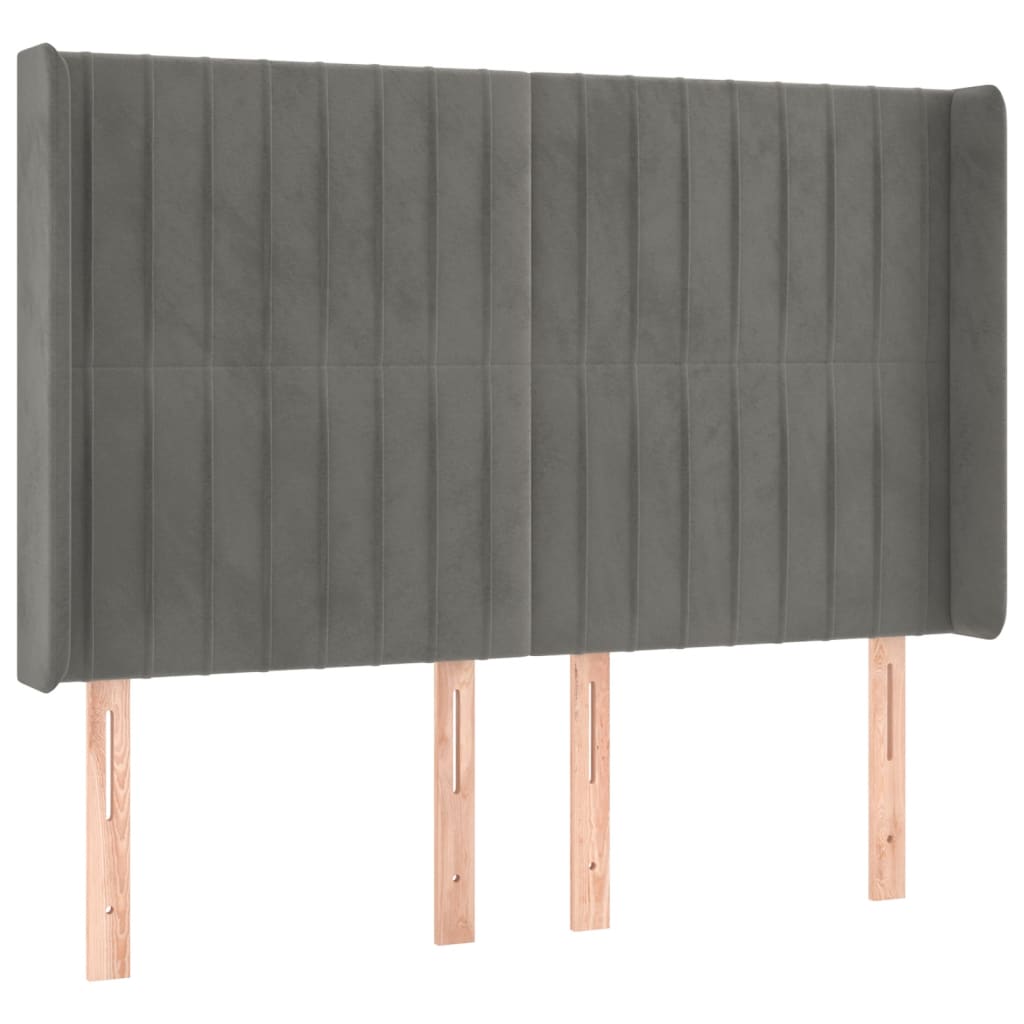 vidaXL Zagłówek do łóżka z LED, jasnoszary, 147x16x118/128 cm, aksamit