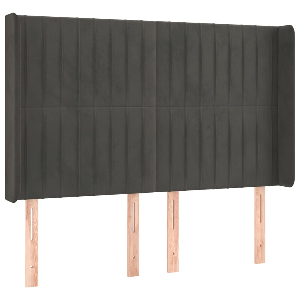vidaXL Zagłówek do łóżka z LED, ciemnoszary, 147x16x118/128cm, aksamit