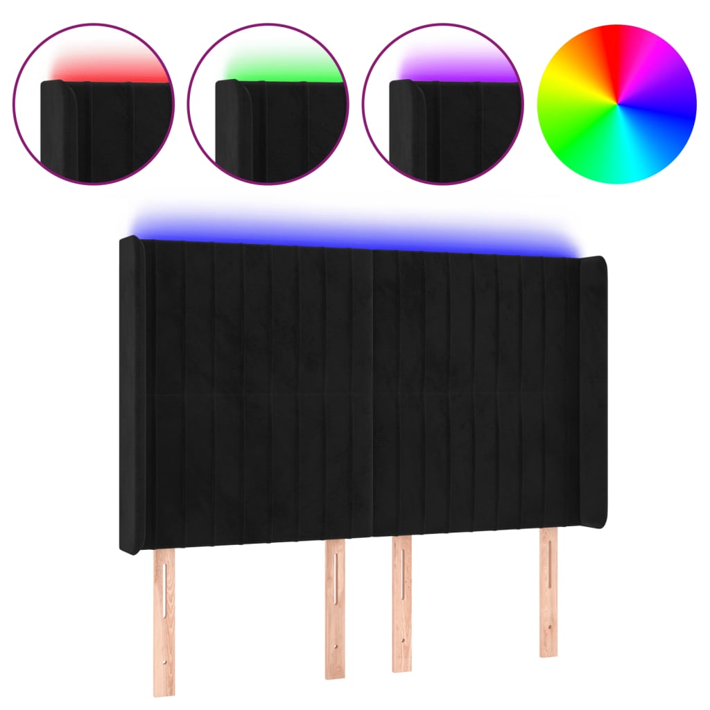 vidaXL Zagłówek do łóżka z LED, czarny, 147x16x118/128 cm, aksamit
