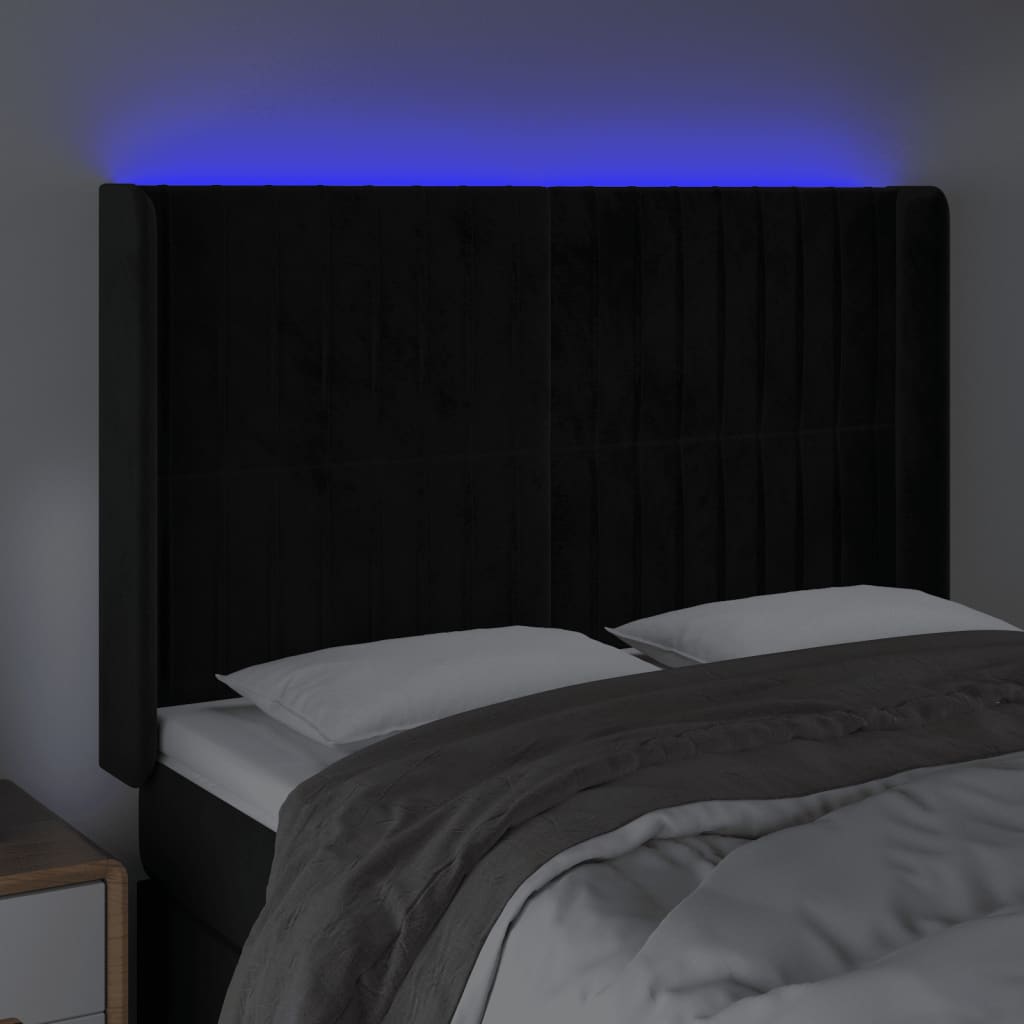vidaXL Zagłówek do łóżka z LED, czarny, 147x16x118/128 cm, aksamit