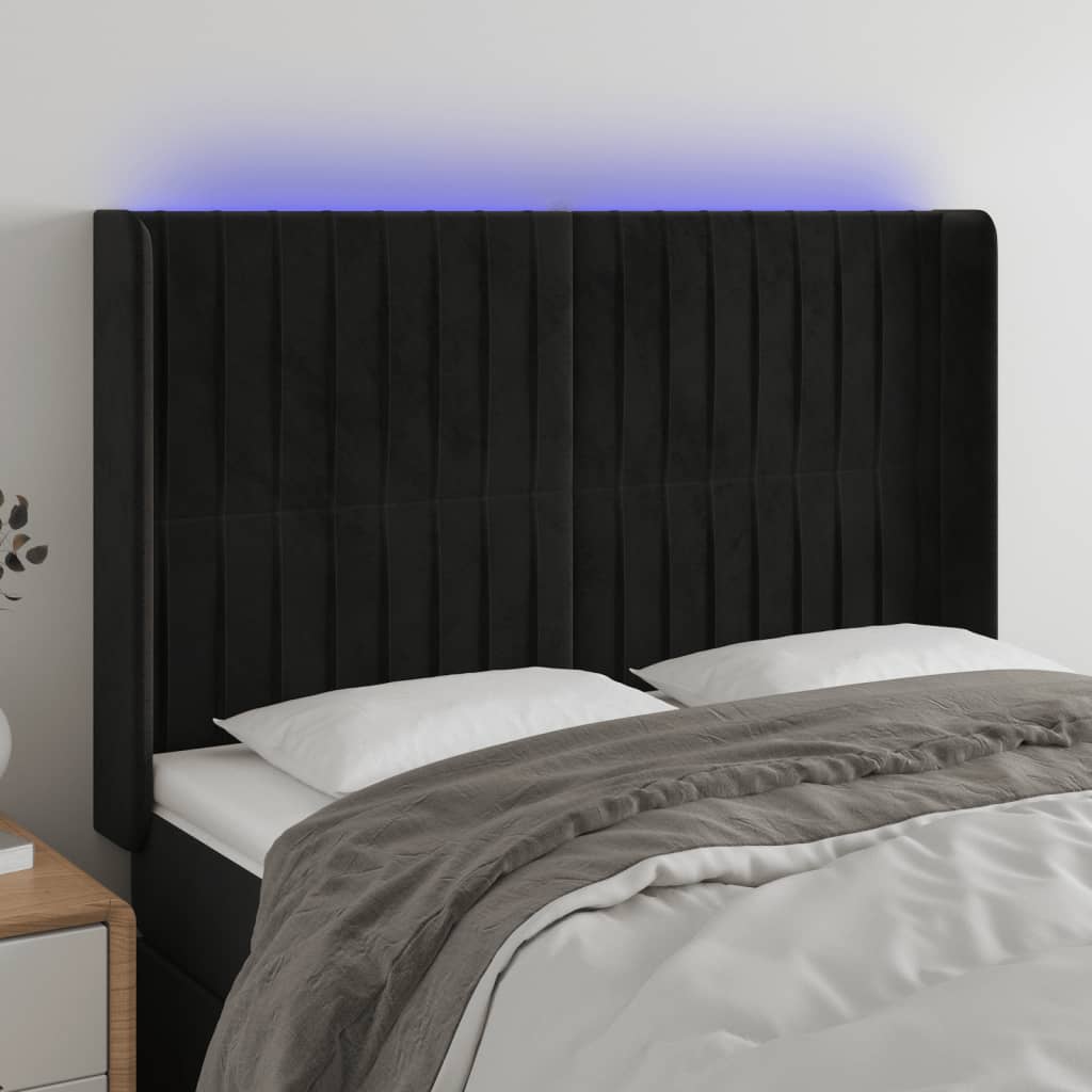 vidaXL Zagłówek do łóżka z LED, czarny, 147x16x118/128 cm, aksamit