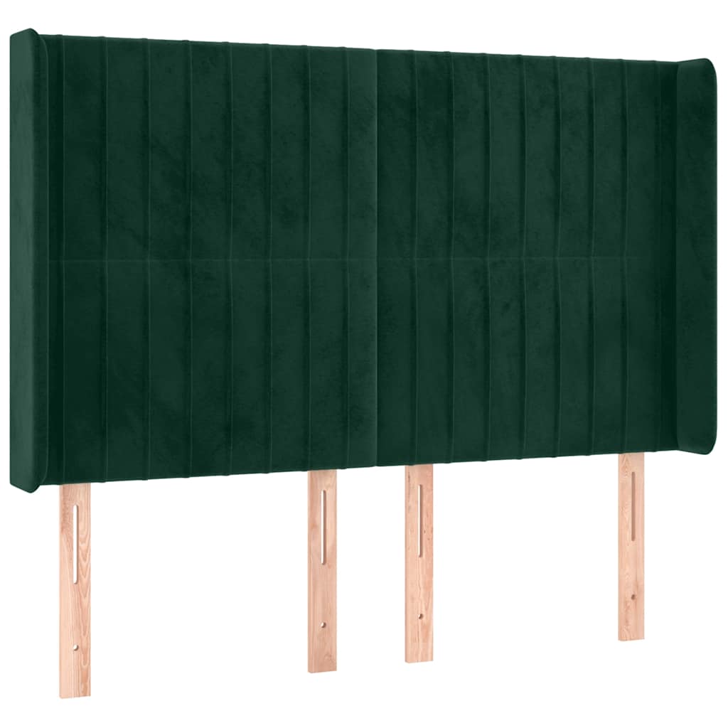vidaXL Zagłówek do łóżka z LED, ciemnozielony 147x16x118/128cm aksamit