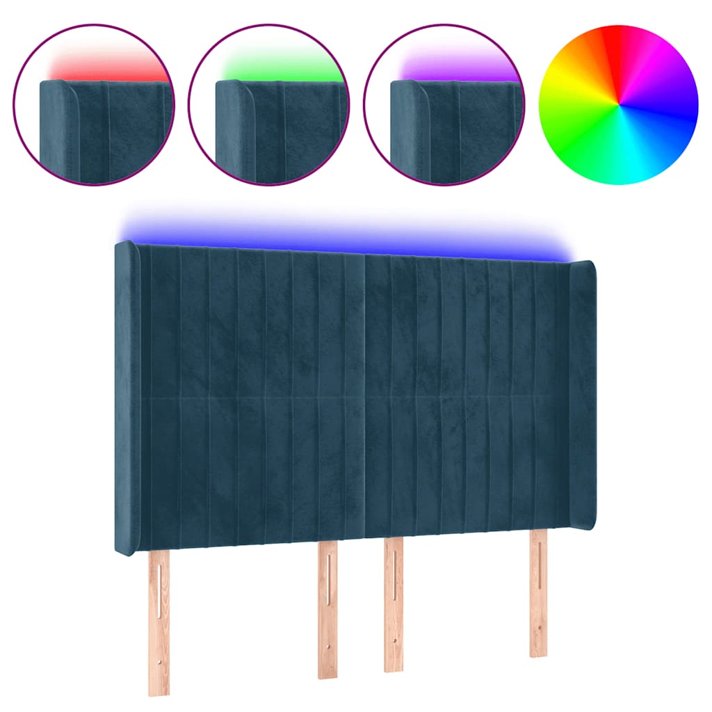 vidaXL Zagłówek do łóżka z LED ciemnoniebieski, 147x16x118/128 cm