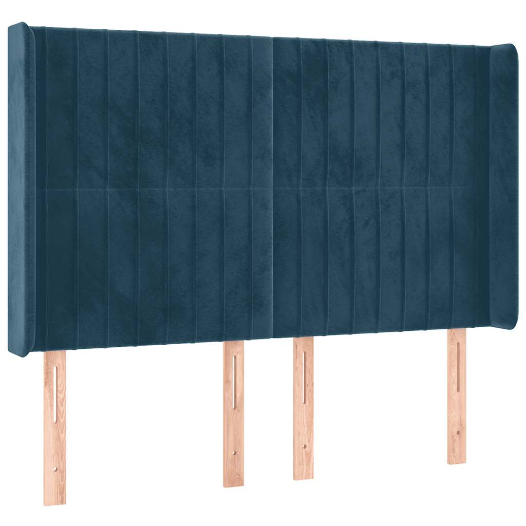 vidaXL Zagłówek do łóżka z LED ciemnoniebieski, 147x16x118/128 cm