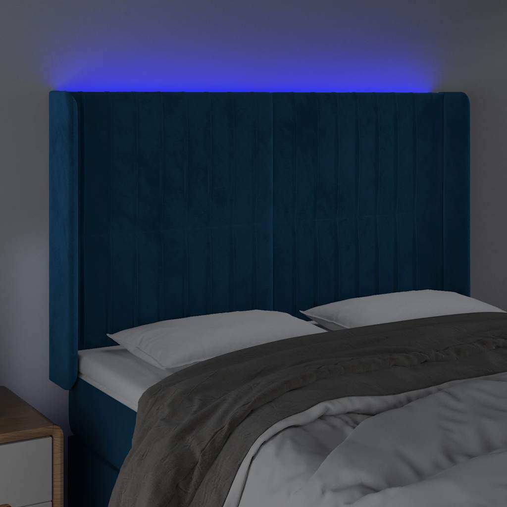 vidaXL Zagłówek do łóżka z LED ciemnoniebieski, 147x16x118/128 cm