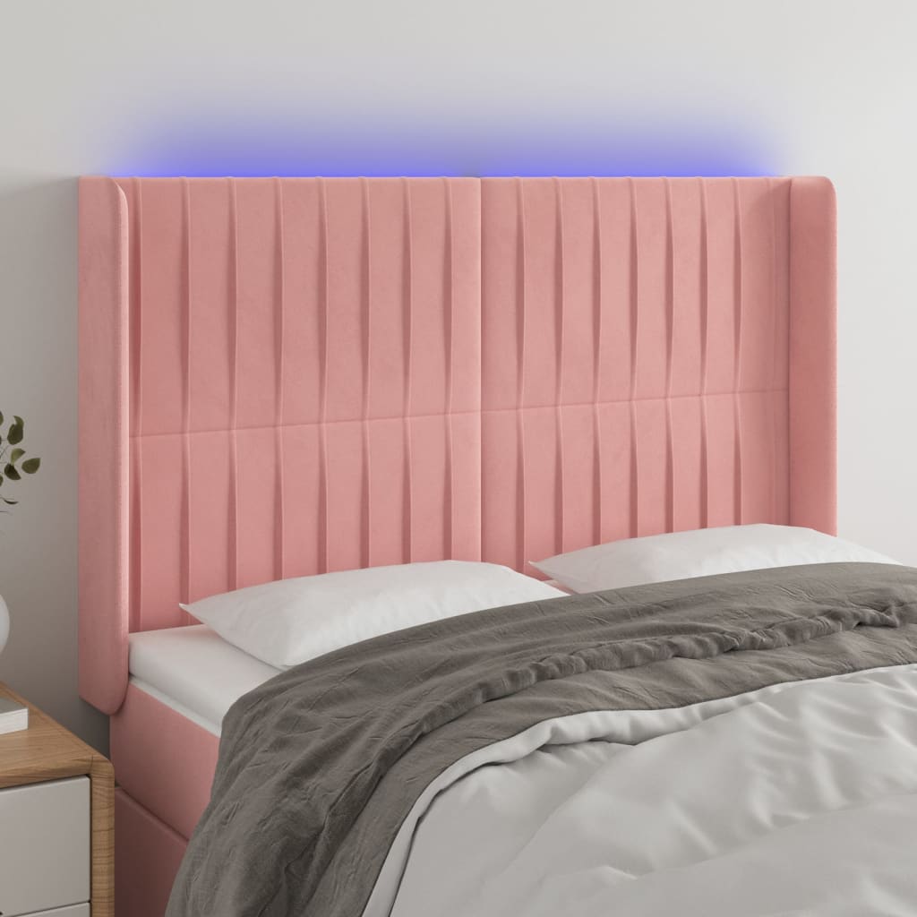 vidaXL Zagłówek do łóżka z LED, różowy, 147x16x118/128 cm, aksamit