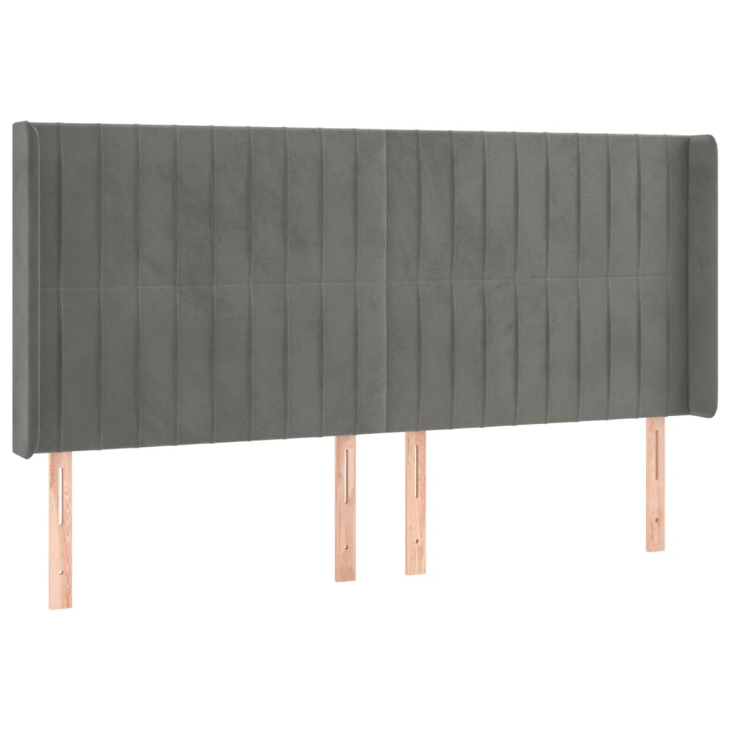 vidaXL Zagłówek do łóżka z LED, jasnoszary, 163x16x118/128 cm, aksamit