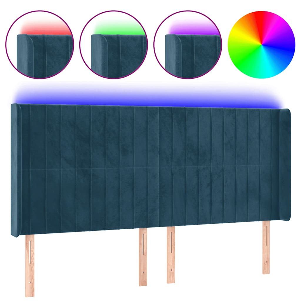 vidaXL Zagłówek do łóżka z LED ciemnoniebieski, 163x16x118/128 cm