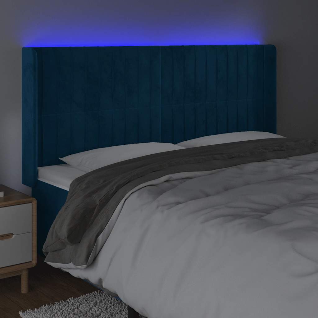 vidaXL Zagłówek do łóżka z LED ciemnoniebieski, 163x16x118/128 cm