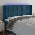 vidaXL Zagłówek do łóżka z LED ciemnoniebieski, 163x16x118/128 cm