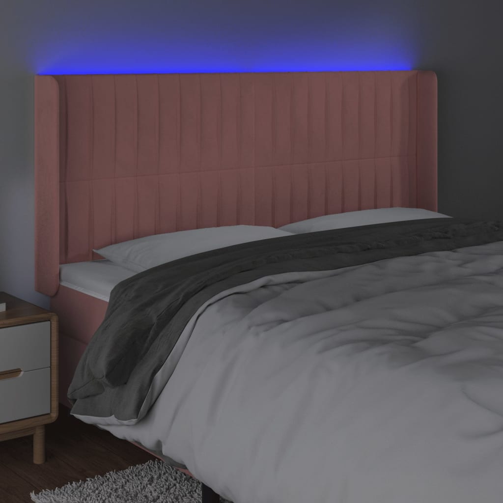 vidaXL Zagłówek do łóżka z LED, różowy, 163x16x118/128 cm, aksamit