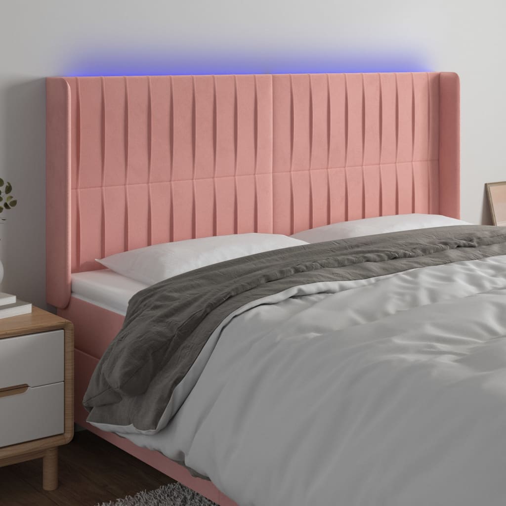 vidaXL Zagłówek do łóżka z LED, różowy, 163x16x118/128 cm, aksamit