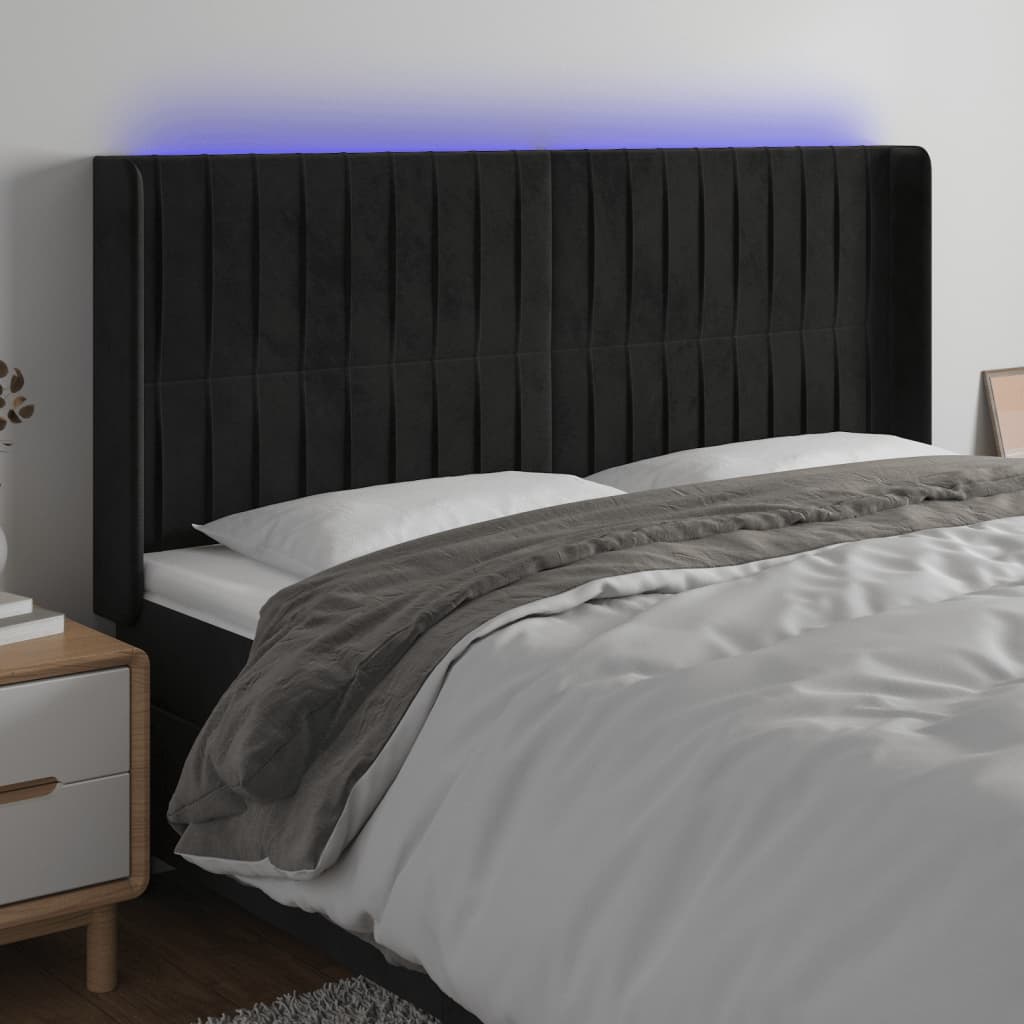 vidaXL Zagłówek do łóżka z LED, czarny, 183x16x118/128 cm, aksamit