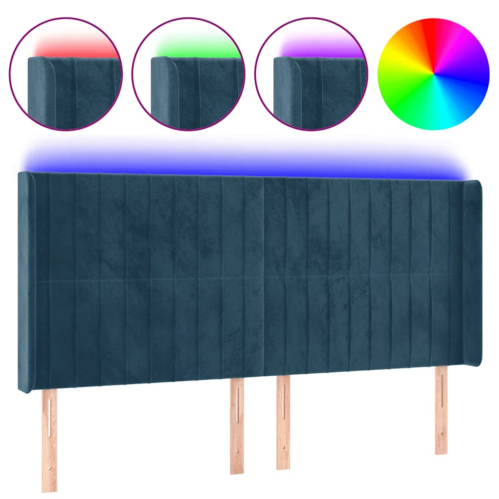 vidaXL Zagłówek do łóżka z LED ciemnoniebieski, 183x16x118/128 cm
