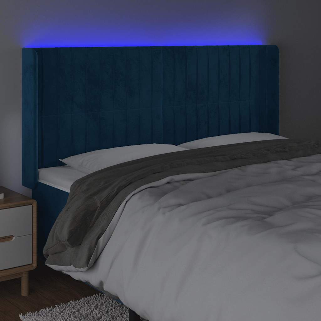 vidaXL Zagłówek do łóżka z LED ciemnoniebieski, 183x16x118/128 cm