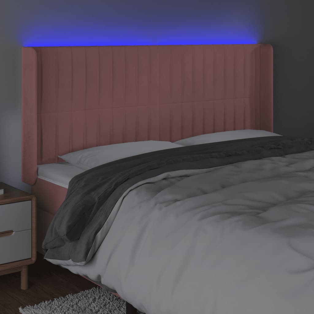 vidaXL Zagłówek do łóżka z LED, różowy, 183x16x118/128 cm, aksamit