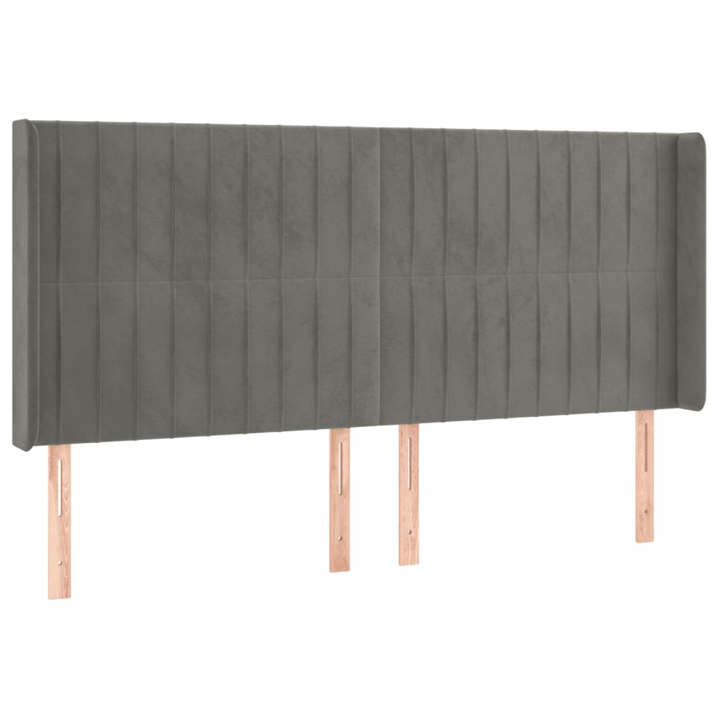 vidaXL Zagłówek do łóżka z LED, jasnoszary, 203x16x118/128 cm, aksamit