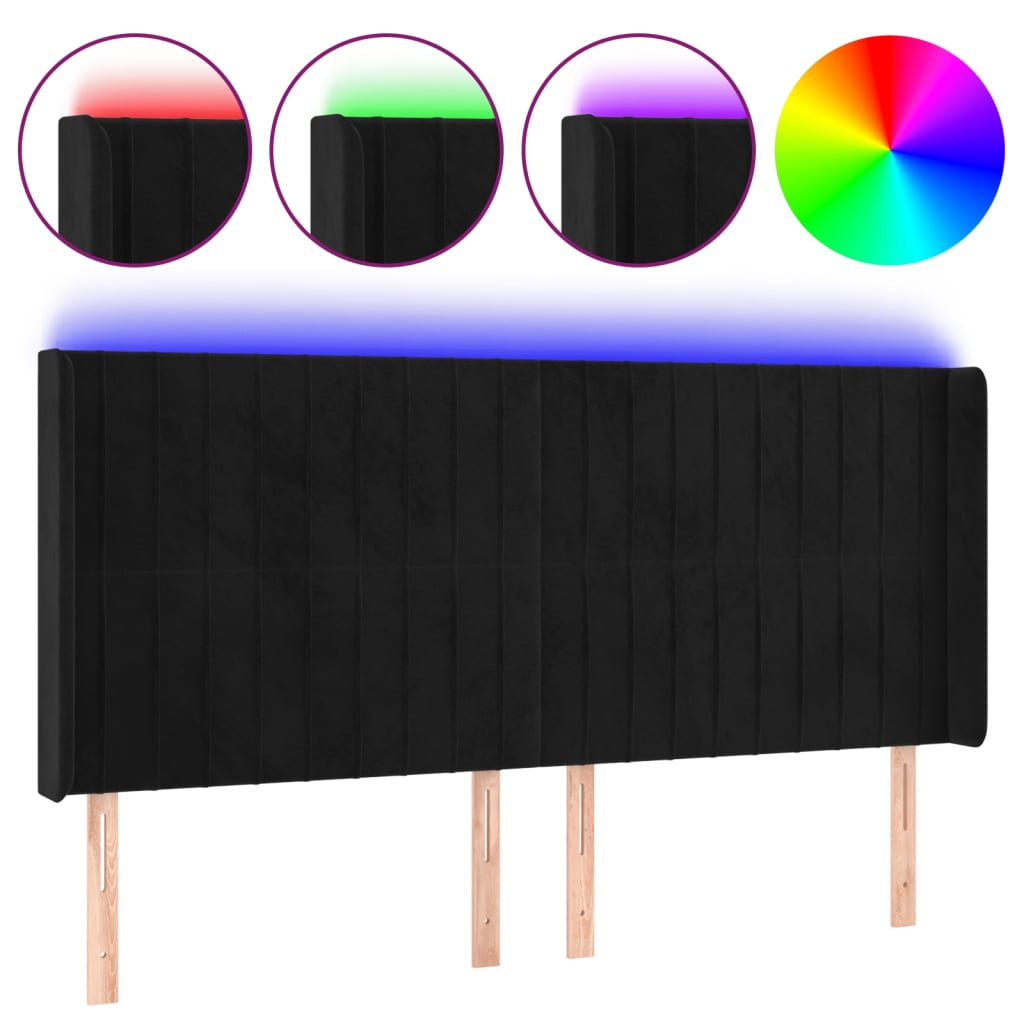 vidaXL Zagłówek do łóżka z LED, czarny, 203x16x118/128 cm, aksamit