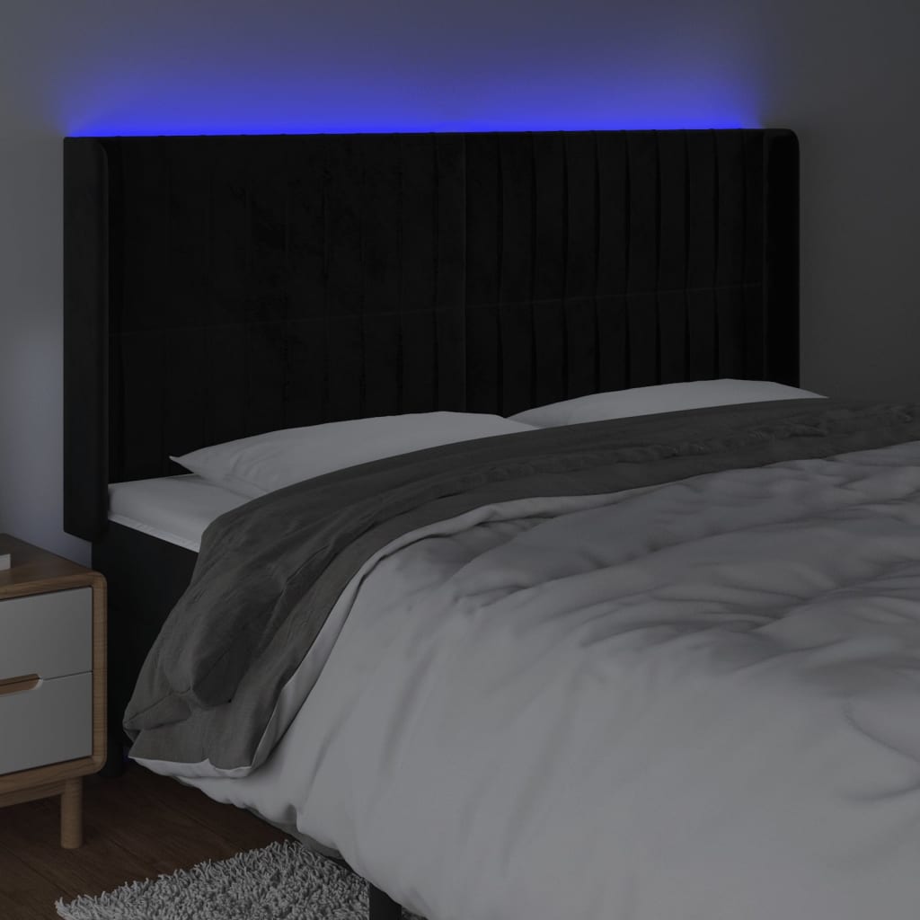 vidaXL Zagłówek do łóżka z LED, czarny, 203x16x118/128 cm, aksamit