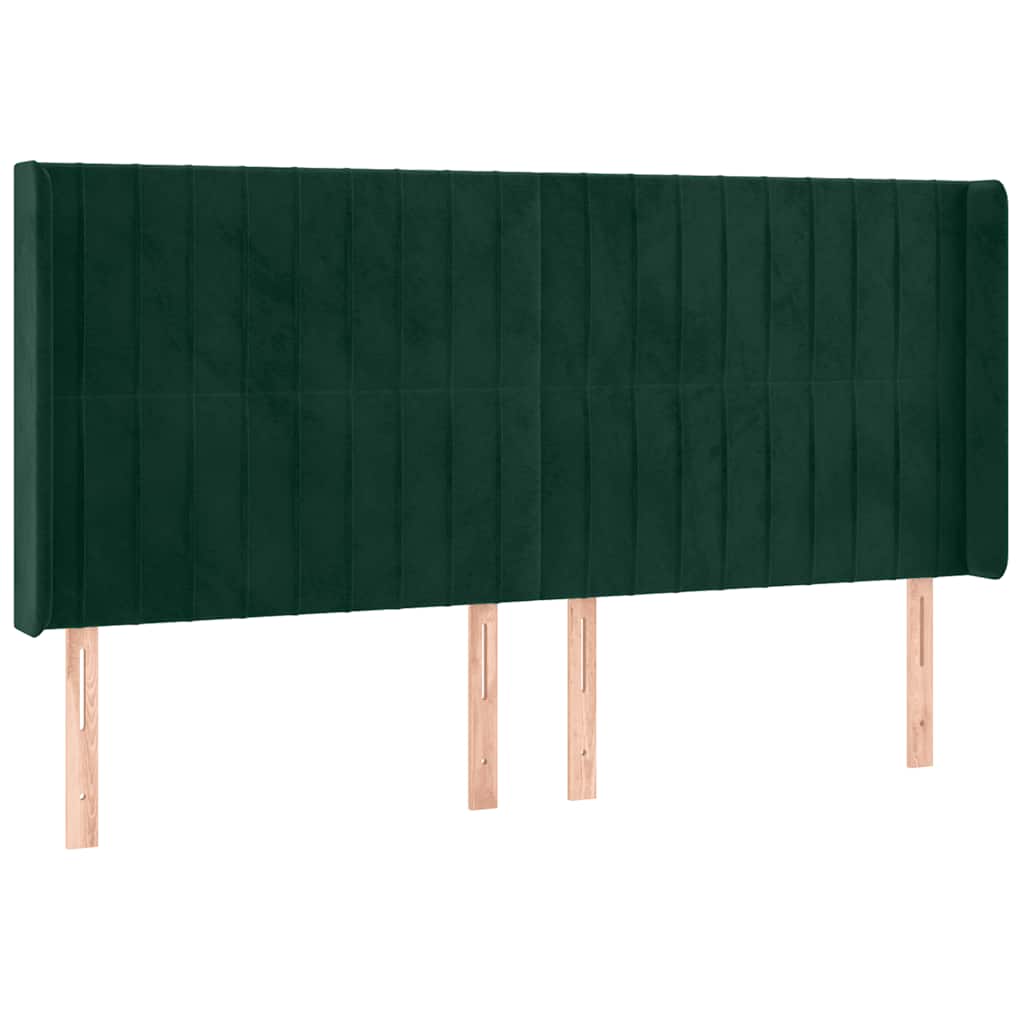 vidaXL Zagłówek do łóżka z LED, ciemnozielony 203x16x118/128cm aksamit
