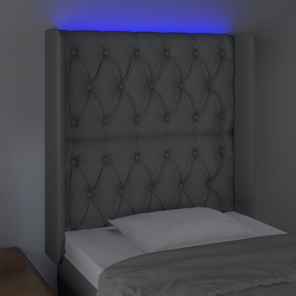 vidaXL Zagłówek do łóżka z LED, jasnoszary, 83x16x118/128 cm, tkanina